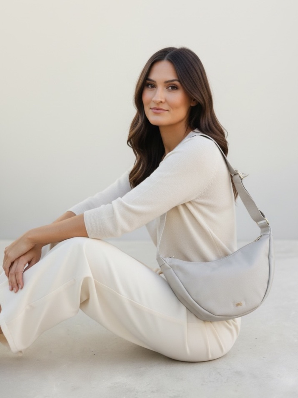 June Minimalist Crescent Shoulder Bag in Light Bone Color